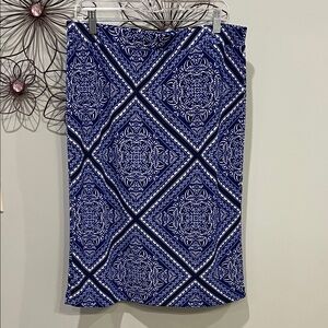 Liz Claiborne Blue and White Geometric Pencil Skirt